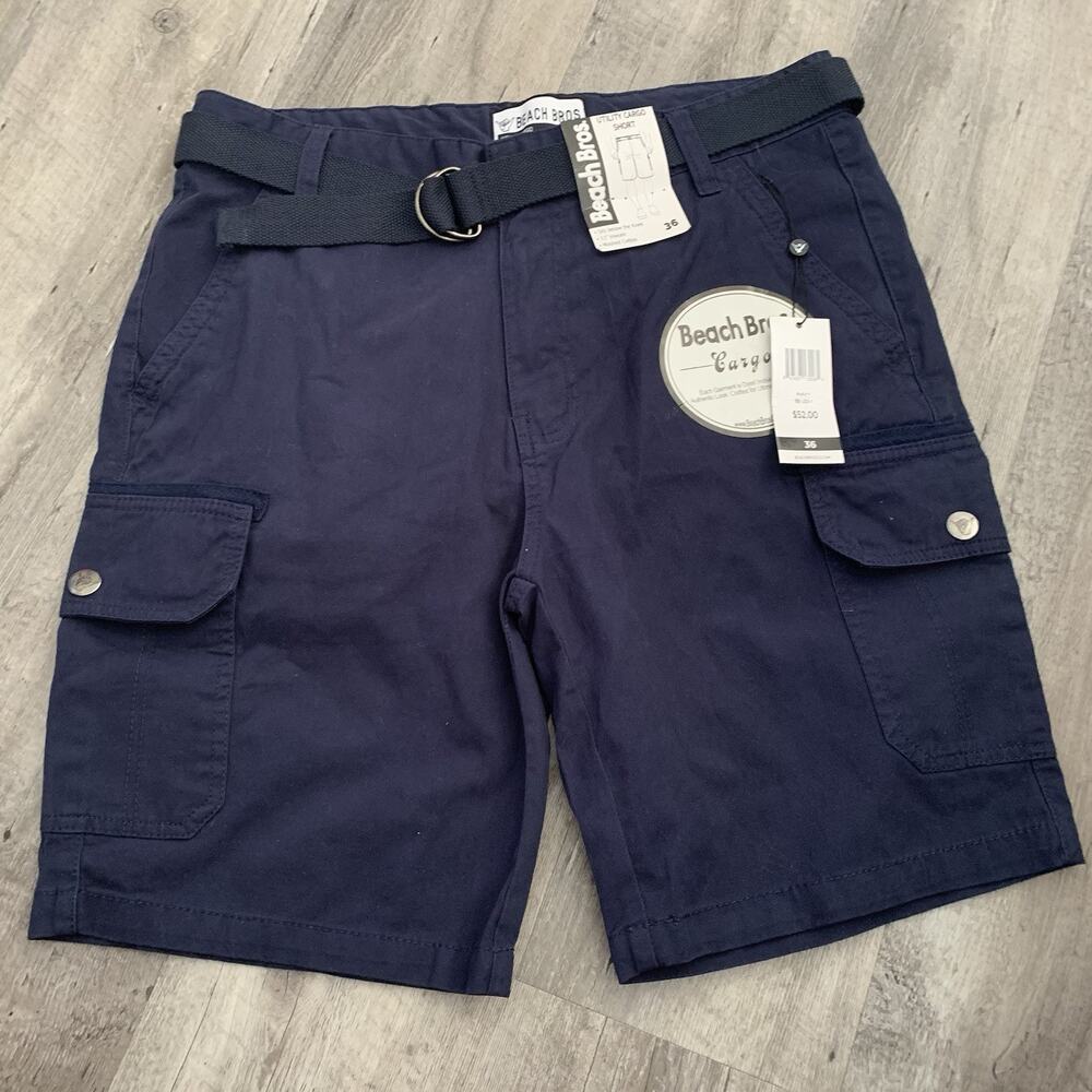 Beach Bros. Utility Cargo Shorts Mens Sz 36 Blue Belted 100% Cotton 11” Ins NEW - Picture 5 of 6